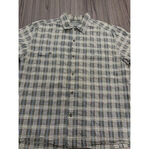 Eddie Bauer Men's XL‎ Short Sleeve Plaid Button Down Shirt Gray Blue Outdoor